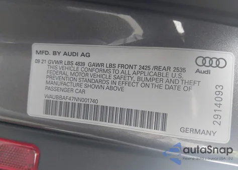 2022 Audi A4 Premium Plus 40 Tfsi Quattro S Tronic z USA, uszkodzony, nr VIN WAUBBAF47NN001740